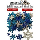 Artlantis Şekilli Simli Eva Yapışkanlı Kar Tanesi 100 lü 1 Paket Kendinden Yapışkanlı Simli Eva Sticker Okul Öncesi Kreş Ana
