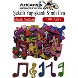 Artlantis Şekilli Simli Eva Yapışkanlı Müzik Nota 100 Lü 1 Paket Kendinden Yapışkanlı Simli Eva Sticker Okul Öncesi Kreş Ana - Çok Renkli