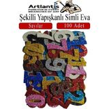 Artlantis Şekilli Simli Eva Yapışkanlı Sayılar 100 Lü 1 Paket Kendinden Yapışkanlı Simli Eva Sticker Okul Öncesi Kreş Ana - Çok Renkli