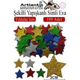 Artlantis Şekilli Simli Eva Yapışkanlı Yıldız 3 cm 100 Lü 1 Paket Kendinden Yapışkanlı Simli Eva Sticker Okul Öncesi Kreş Ana - Çok Renkli