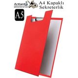 Artlantis Sekreterlik Kapaklı A5 Küçük Boy 1 Adet Renkli Kapaklı Sekreterlik Klipsli Metal Mekanizmalı 80 Yaprak Kapasiteli Ofis - Kırmızı