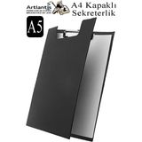 Artlantis Sekreterlik Kapaklı A5 Küçük Boy 1 Adet Renkli Kapaklı Sekreterlik Klipsli Metal Mekanizmalı 80 Yaprak Kapasiteli Ofis - Siyah