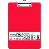 Artlantis Sekreterlik Kapaksız A4 1 Adet Renkli A4 Kapaksız Sekreterlik Klipsli Metal Mekanizmalı 80 Yaprak Kapasiteli - Kırmızı