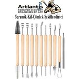 Artlantis Seramik Kil Çömlek Şekillendirici Ahşap Saplı 11 Parça 1 Paket Seramik Modelaj Oyma ve Temizleme Seti - Standart - Naturel