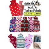 Artlantis Sıcak Su Torbası 2 Adet 2 Litre Renkli Polar Yıkanabilir Kılıflı Su Torbası Karın Bel Ayak Ağrı Kauçuk Sevimli