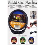 Artlantis Şifreli Bisiklet Kilidi 70 cm Ince 1 Adet K-3668 Çelik Halat Plastik Kaplamalı Bisiklet Kiliti Scooter Kapı Şifreli - Siyah