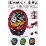 Artlantis Şifreli Motosiklet Kilidi 80 cm 1 Adet K-3682 Çelik Halat Plastik Kaplamalı Bisiklet Kiliti Motorsiklet Scooter Kapı - Kırmızı