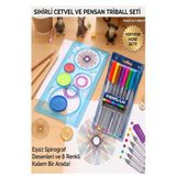 Artlantis Sihirli Cetvel 1 Adet ve Pensan Triball Tükenmez Kalem 8 li 1 Paket Plastik Sihirli Daire Cetvel Des