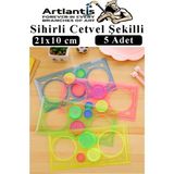 Artlantis Sihirli Cetvel 5 Adet Plastik Sihirli Daire Cetvel Desen Şablon Çizim Okul Karne Hediye - Çok Renkli - Standart