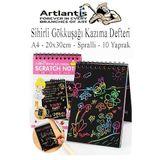Artlantis Sihirli Gökkuşağı Kazıma Defteri A4 20x30 cm 1 Paket 10 Sayfa Scratch Note Spralli Siyah Sihirli Resim Defteri