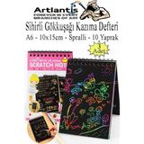 Artlantis Sihirli Gökkuşağı Kazıma Defteri A6 10X15 cm 3 Paket 10 Sayfa Scratch Note Spralli Siyah Sihirli Resim Defteri - Standart