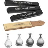 Artlantis Sıkıştırılmış Kömür Füzen Seti 3 Lü ve Zımpara 1 Paket Siyah Kare Press Kömür Füzen Yassı Çizim Gölgelendirme Grafit - Standart