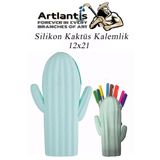 Artlantis Silikon Kaktüs Kalemlik 1 Adet Silikon Kalem Kutusu Eğlenceli Sevimli Kaktüs Figürlü Hediyelik Kalemlik (Mavi)