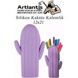 Artlantis Silikon Kaktüs Kalemlik 1 Adet Silikon Kalem Kutusu Eğlenceli Sevimli Kaktüs Figürlü Hediyelik Kalemlik - Mor
