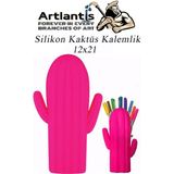 Artlantis Silikon Kaktüs Kalemlik 1 Adet Silikon Kalem Kutusu Eğlenceli Sevimli Kaktüs Figürlük Kalemlik - Fuşya