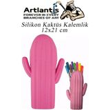 Artlantis Silikon Kaktüs Kalemlik 1 Adet Silikon Kalem Kutusu Eğlenceli Sevimli Kaktüs Figürlük Kalemlik - Pembe