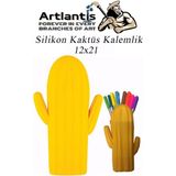 Artlantis Silikon Kaktüs Kalemlik 1 Adet Silikon Kalem Kutusu Eğlenceli Sevimli Kaktüs Figürlük Kalemlik - Sarı