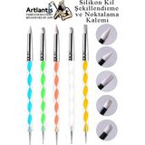 Artlantis Silikon Kil Şekillendirme ve Noktalama Kalemi 5 Li 1 Paket Heykel Seramik Çömlek Şekillendirici Modelleme Silikon Fırça - Standart - Çok Renkli
