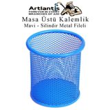 Artlantis Silindir Masa Üstü Kalemlik 1 Adet Metal Fileli Renkli Perforeli Yuvarlak Kalemlik Ofis Büro Okul