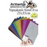 Artlantis Simli Yapışkanlı Eva 25x35 cm 10 Renk 1 Paket Yapışkanlı Eva Süngeri 10'lu Okul Kreş Anasınıfı Elişi Etkinlikleri
