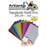 Artlantis Simli Yapışkanlı Eva A4 20x30 Cm 10 Renk 1 Paket Simli Yapışkanlı Eva Süngeri 10'lu Okul Kreş Anasınıfı Elişi Etkinlikleri Çok Renkli