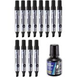 Artlantis Siyah 10 mm Kesik Uçlu Markör Permanent Kalem 12 Adet ve Siyah Mürekkep 1 Adet Çuval Koli Kalemi - Standart - 10mm