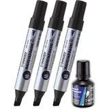 Artlantis Siyah 10 mm Kesik Uçlu Markör Permanent Kalem 3 Adet ve Siyah Mürekkep 1 Adet Çuval Koli Kalemi - Standart - 10mm