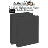 Artlantis Siyah 2 Halkalı Klasör 2 Adet A4 PVC Öğrenci ve Ofis Tipi Evrak Sunum Talebe Büro Klasörü İç Cepli O