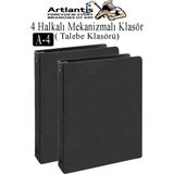 Artlantis Siyah 4 Halkalı Klasör 2 Adet A4 Pvc Öğrenci ve Ofis Tipi Evrak Sunum Klasörü Iç Cepli Otomatik Mekanizmalı Büro Okul Arşivle