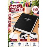 Artlantis Siyah Ciltli Çizgili Defter 300 Yaprak 20X28CM 1 Adet Çok Yapraklı Sert Kapaklı Not Hesap Defteri Okul Ofis Büro - A4 20X28cm