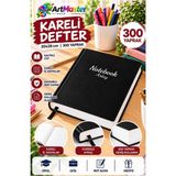 Artlantis Siyah Ciltli Kareli Defter 300 Yaprak 20X28CM 1 Adet Çok Yapraklı Sert Kapaklı Not Hesap Defteri Okul Ofis Büro - A4 20X28cm