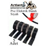 Artlantis Siyah Elektrik Bandı 5 Adet Pvc İzolo Bant Elektrikçi Bandı Su Geçirmez Isıya Dayanıklı Yalıtım Bandı