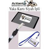 Artlantis Siyah İpli Yaka Kartı 10 Adet Ayarlanabilir Boyuna Asma Kimlik Koruyuculu PVC Siyah Yaka Kartlığı Seyehat Ofis Okul Büro