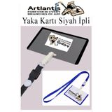Artlantis Siyah İpli Yaka Kartı 25 Adet Ayarlanabilir Boyuna Asma Kimlik Koruyuculu PVC Siyah Yaka Kartlığı Se