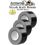 Artlantis Siyah Koli Bantı 100 Metre 3 Adet 45MM x 100 Metre Renkli Koli Bandı Extra Güçlü Formül Akrilik Koli Bandı - Standart - 45x100 metre