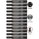 Artlantis Siyah Permanent Markör Kalem Kesik Uç 12 Adet Sentör Kalıcı Marker Kalem Tüm Koli Karton Çuval Cam Plastik Yüzeylerde - 2-5mm