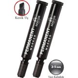 Artlantis Siyah Permanent Markör Kalem Kesik Uç 2 Adet Sentör Kalıcı Marker Kalem Tüm Koli Karton Çuval Cam Plastik Yüzeylerde - 2-5mm