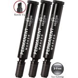 Artlantis Siyah Permanent Markör Kalem Kesik Uç 3 Adet Sentör Kalıcı Marker Kalem Tüm Koli Karton Çuval Cam Plastik Yüzeylerde - 2-5mm