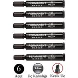 Artlantis Siyah Permanent Markör Kalem Kesik Uç 6 Adet Sentör Kalıcı Marker Kalem Tüm Koli Karton Çuval Cam Plastik Yüzeylerde - 2-5mm