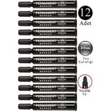 Artlantis Siyah Permanent Markör Kalem Yuvarlak Uç 12 Adet Sentör Kalıcı Marker Kalem Tüm Koli Karton Çuval Cam Plastik Yüzeylerde - 2-5mm