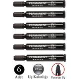 Artlantis Siyah Permanent Markör Kalem Yuvarlak Uç 6 Adet Sentör Kalıcı Marker Kalem Tüm Koli Karton Çuval Cam Plastik Yüzeylerde - 2-5mm