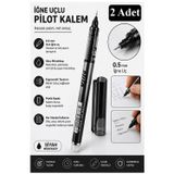 Artlantis Siyah Pilot Kalem İğne Uçlu 2 Adet Stilo Pilot Kalem 0.5mm İnce Uçlu Pilot Kalem Likit Mürekkepli Pilot Kalem