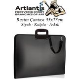 Artlantis Siyah Resim Çantası Fermuarlı Kulplu 55X75 cm 1 Adet Teknik Resim Dosya Çantası 50X70 cm Askılı Proje Çantası Okul Sınıf - Standart - 55x75cm