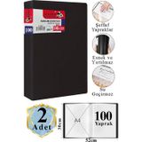 Artlantis Siyah Sunum Dosyası 100 lü 2 Adet Poşet Dosyalı Katalog Dosyası 100 Poşetli Kendinden Dosya Plastik Kapaklı