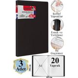 Artlantis Siyah Sunum Dosyası 20 Li 3 Adet Poşet Dosyalı Katalog Dosyası 20 Poşetli Kendinden Dosya Plastik Kapaklı - 10 lu - Standart