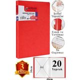 Artlantis Siyah Sunum Dosyası 20 Li 3 Adet Poşet Dosyalı Katalog Dosyası 20 Poşetli Kendinden Dosya Plastik Kapaklı - Kırmızı - Standart