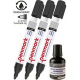 Artlantis Siyah Yazı Tahta Kalemi 3 Adet ve Yazı Tahta Mürekkebi 30 ml 1 Adet Doldurulabilir Tahta Kalemi Beyaz Yazı Tahtası - Standart
