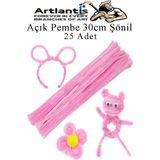 Artlantis Şönil 30 cm 25 Li 1 Paket Renkli Tüylü Tel Okul Öncesi Anasınıfı Kreş Hobi Eğitici Şönil Pipo Temizleyici Tüylü Tel - Açık Pembe