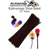 Artlantis Şönil 30 cm 25 Li 1 Paket Renkli Tüylü Tel Okul Öncesi Anasınıfı Kreş Hobi Eğitici Şönil Pipo Temizleyici Tüylü Tel - Kahverengi