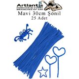 Artlantis Şönil 30 cm 25 Li 1 Paket Renkli Tüylü Tel Okul Öncesi Anasınıfı Kreş Hobi Eğitici Şönil Pipo Temizleyici Tüylü Tel - Mavi